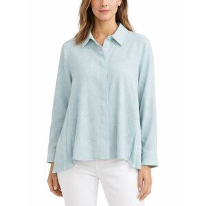 Tuckernuck Adele Crepe Button Down Back Pleated Blouse Sz Medium Sea Glass Blue